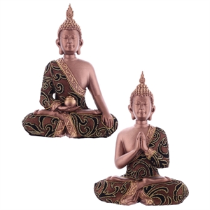 Buddha BUD286A siddende kobberfarvet med mønster polyresin h:31cm - Se Buddha figurer
